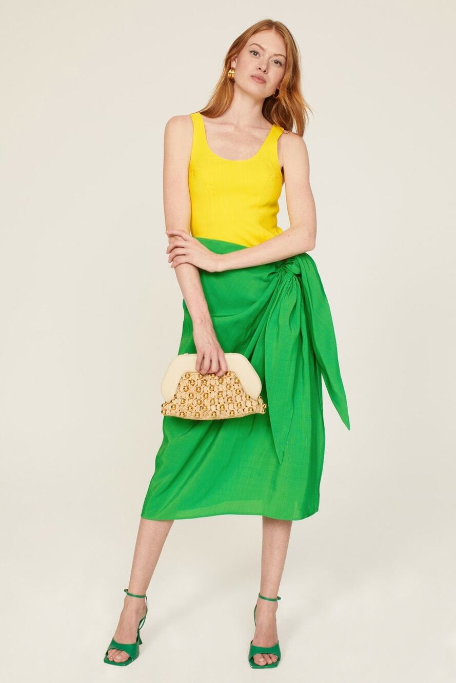 ROSIE ASSOULIN Women's Yellow Green Wrap Sarong Scoop Neck Beach Dress Size 6